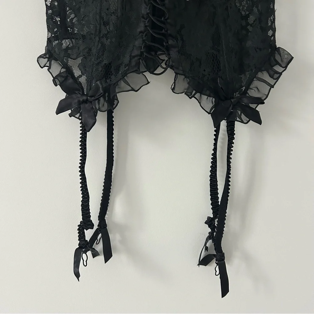 Vintage Victorias Secret Gold Label Black Lace Lace Up Corset Bustier 34C